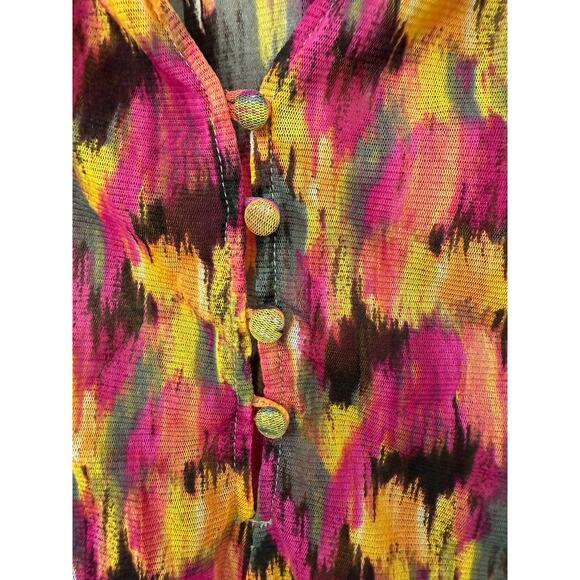 Alfani 3X blouse vibrant abstract floral ikat yellow orange pink 3/4 sleeve - Picture 6 of 6